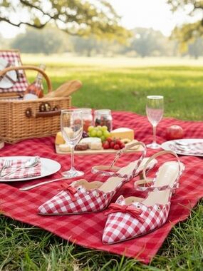 a new day Red Gingham Slingback Flats